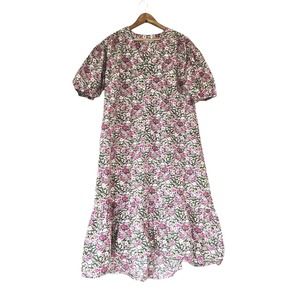 Mango Floral Midi Dress Womens Size 4 Cotton Pockets Seersucker Prairie Boho